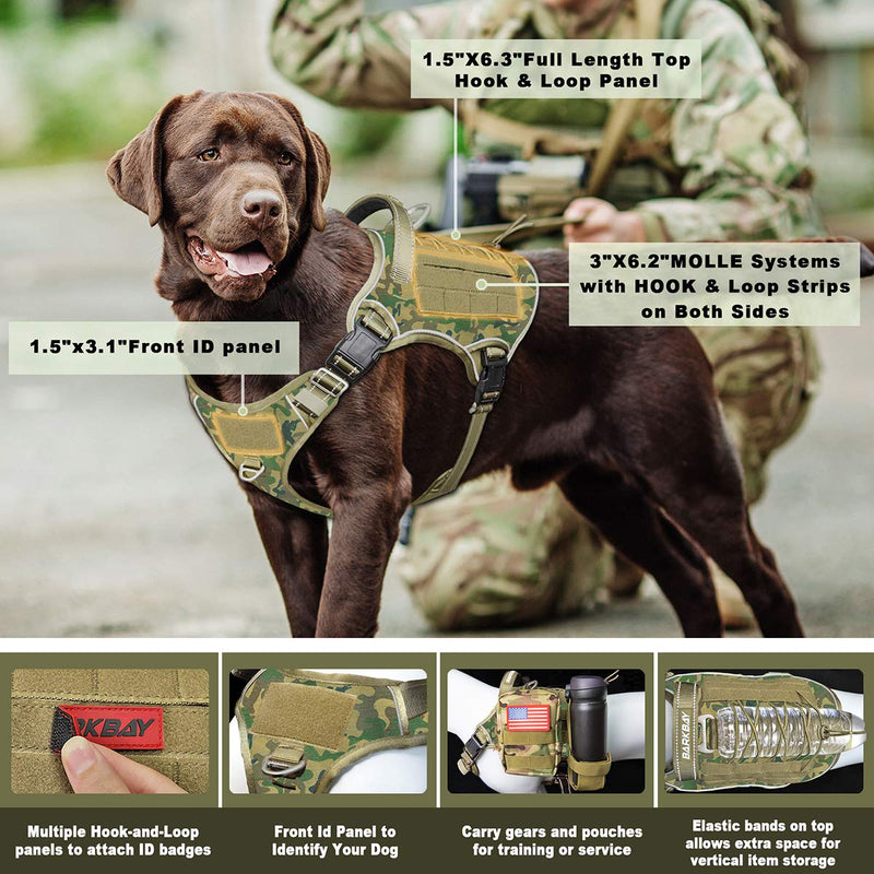 BARKBAY Tactical Dog Harness Large,Military Service Weighted Dog Vest Harness Working Dog MOLLE Vest with Loop Panels,No-Pull Training Harness with Leash Clips for Walking Hiking Hunting Large (Pack of 1) Camo