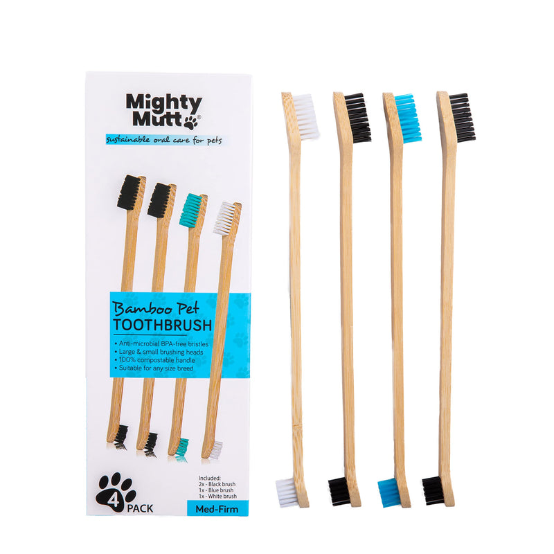 Mighty Mutt Bamboo Pet Toothbrush – Double-Sided Dog Toothbrush | Easy to Use for Dog Teeth Cleaning | Pet Friendly | Soft, Gentle Dog Tooth Brush for Any Size Breed – 4 Pack - PawsPlanet Australia