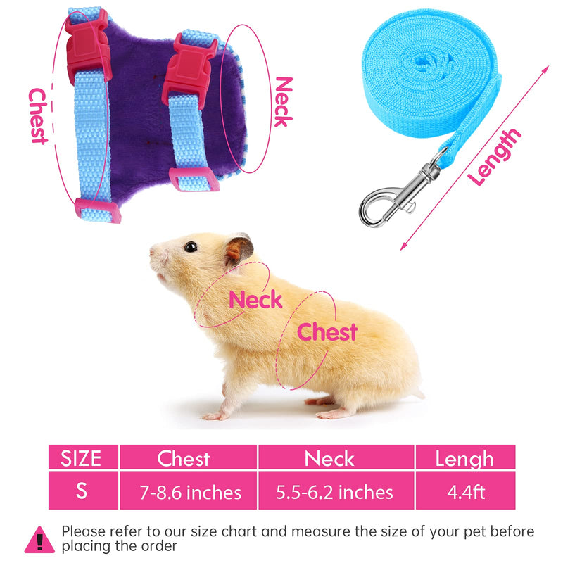 2 Pieces Hamster Harness and Leash Set for Walking, Small Guinea Pig Clothes with Bowknot Bell, No Pulling Comfort Padded Vest Striped for Guinea Pig Hamster Ferret, Small Animals (Blue, Pink,S) S Blue, Pink