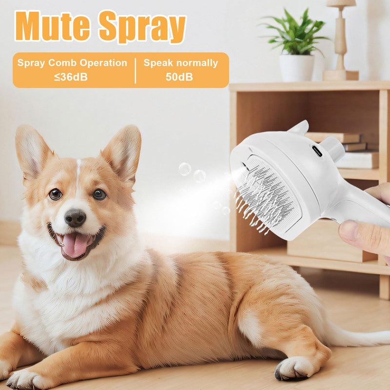 Cat Steam Brush for Shedding, Pet Steam Brush for Dog with Release Button,Anti-Static Pet Spray Hair Removal Comb,Cat Spray Comb for Long & Short Haired Pets,White White - PawsPlanet Australia