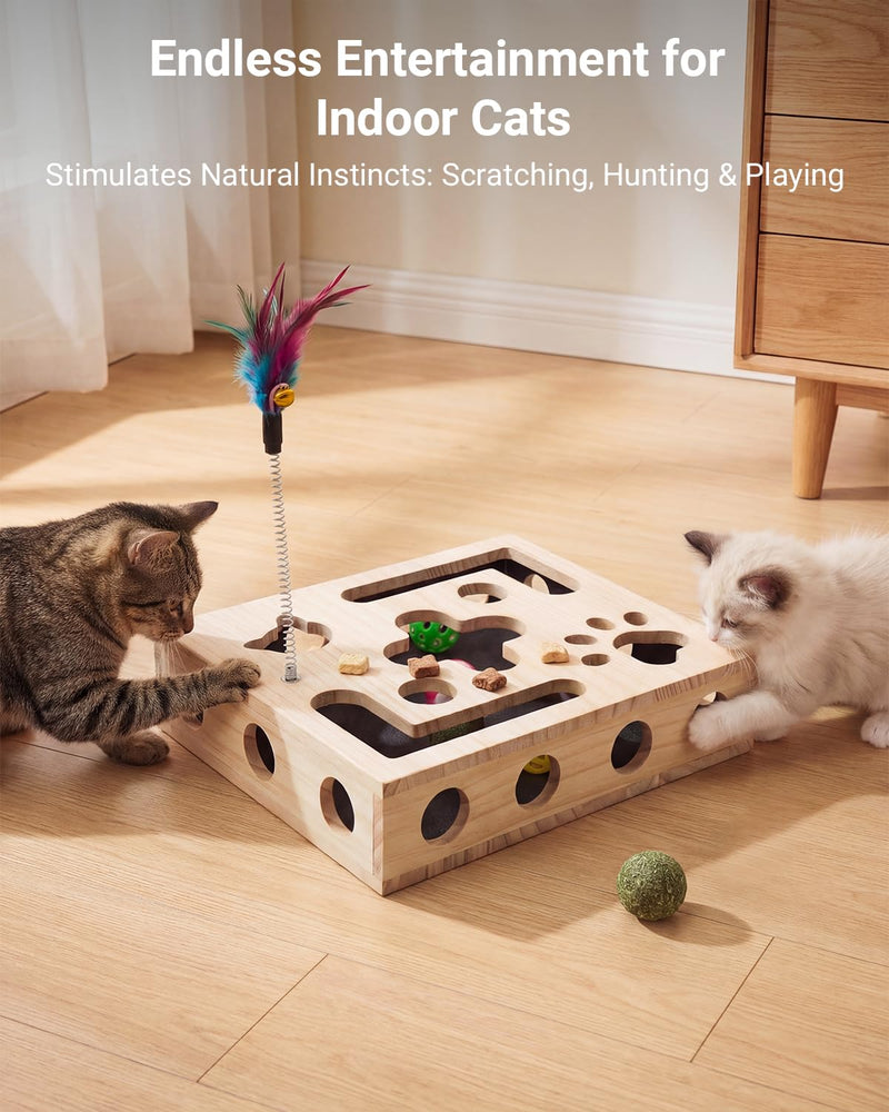 Cat Nail File Box with Interactive Cat Toys – 2026 Gift for a Cats Nail File Enrichment Box Scratch Puzzle Toy for Indoor Cats, Natural Claw Care with Wand Toy, 1 Catnip Ball&4 Bell Ball(Random Color)