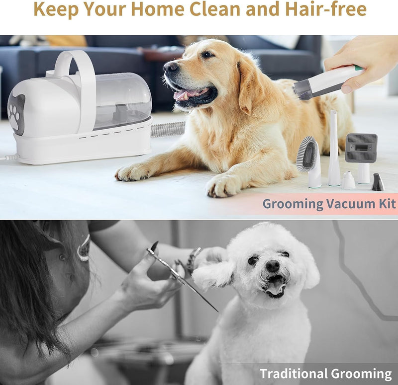 Dog Grooming Kit, Pet Grooming Vacuum with Pet Clipper Nail Grinder, Dog Hair Vacuum with 6 Pet Grooming Tools for Dogs Cats Shedding Grooming - PawsPlanet Australia