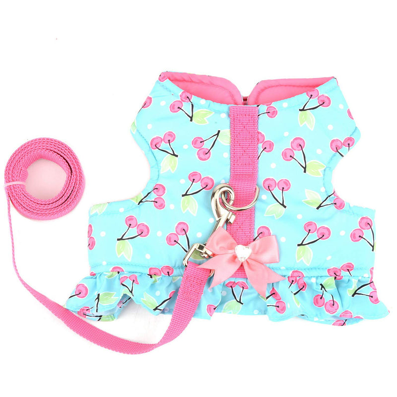 SELMAI Cat Harness and Leash for Walking Escape Proof Cherry Vest Harness for Small Dogs Boys Girls Kitten Puppies Easy on Jacket Soft Padded Cat Vest for Walking Outdoor Spring Autumn XS blue cherry - PawsPlanet Australia
