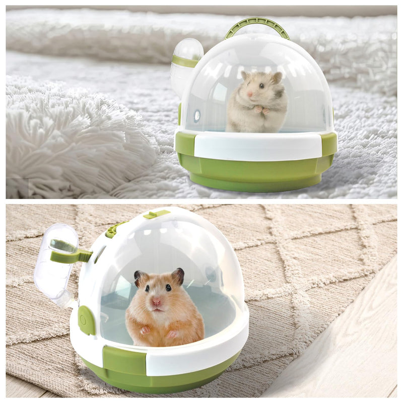 Hamster Carrier Cage with Water Bottle,Portable Dwarf Hamster Travel Carrier Plastic Guinea Pig Carrier Small Animal Breathable Outdoor Cage for Hamsters Chinchillas Hedgehog (Green) 【Green】