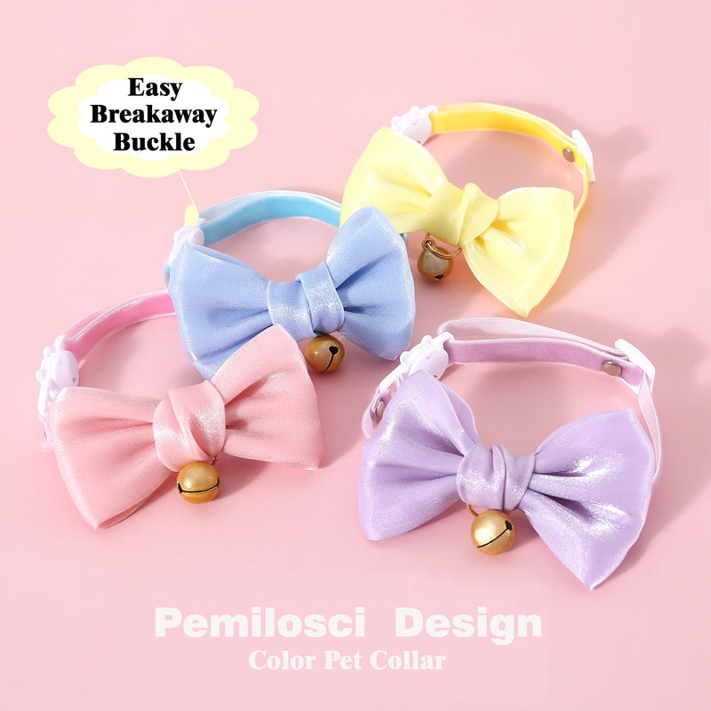 Handmade 2 Pack Satin Cute Breakaway Cat Collars with Bells and Bowtie for Cats, Pink & Blue Cat Kitten Collar for Cats Kittens Kitties Puppies Rabbits - PawsPlanet Australia