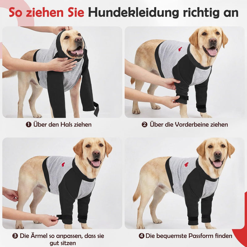 SlowTon Dog Front Leg Recovery Suit - Long Sleeve Elbow Pad with Thick Fleece Lining to Prevent Licking and Chewing, for Wound Care, Injury Protection and Post Surgery Aftercare black XXL