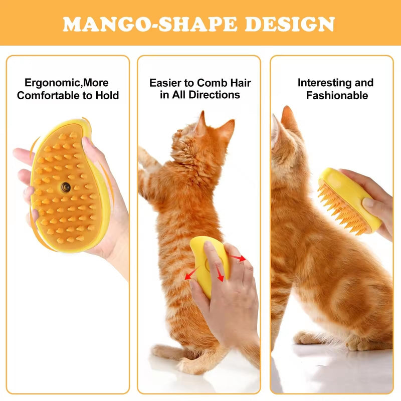 New 3 In1 Steamy Pet Cat Brush Cleanser Vapor, Cat Steam Brush, Cat Hair Brush with Steamer,Steaming Pet Hair Brush, Pet Cat Comb with Steam, Spray Comb for Cats, Steam Pet Brush for Dogs Cats Yellow - PawsPlanet Australia