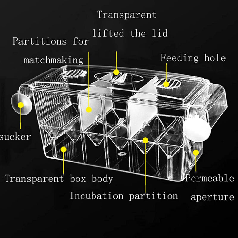 Tfwadmx Fish Breeding Box, 3 Rooms HD Aquarium Breeder Box with Suction Cups Fish Baby Hatchery Acrylic Fish Incubator Isolation Box with Artificial Plant for Guppy Baby Fish Hatchery