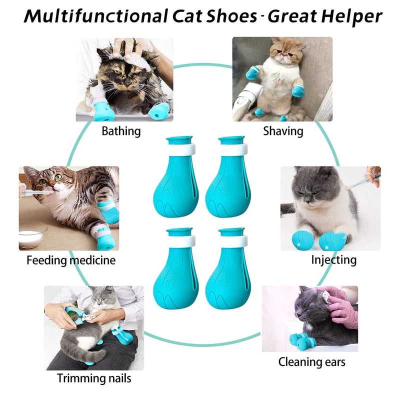 Cat Claw Covers Cat Boots for Cats Only, Cat Anti-Scratch Shoes Adjustable Prickly Anti-Off Shoes, Soft Silicone Cat Paw Protector Boots for Cat Grooming Bathing Shaving to Prevent Scratching (Blue) Blue-1 - PawsPlanet Australia