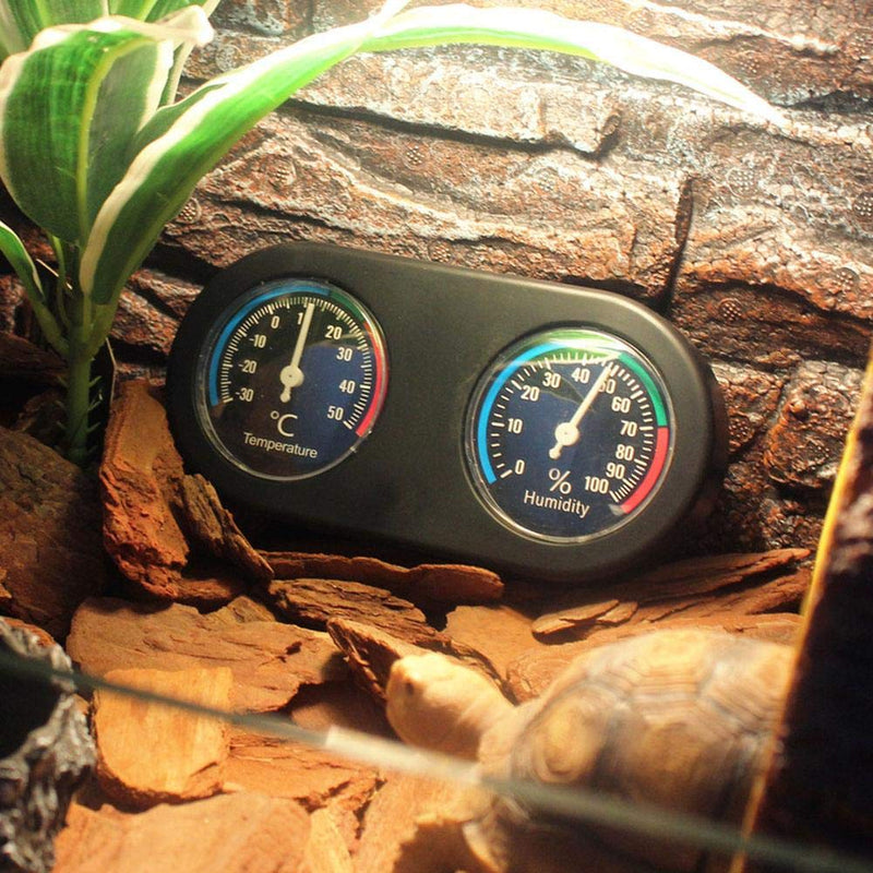 Reptile Thermometer Hygrometer, Mini Round Shape Dual Dial Thermometer and Humidity Gauge for Reptile Tank Lizard Tortoise Spider Pet Rearing Box