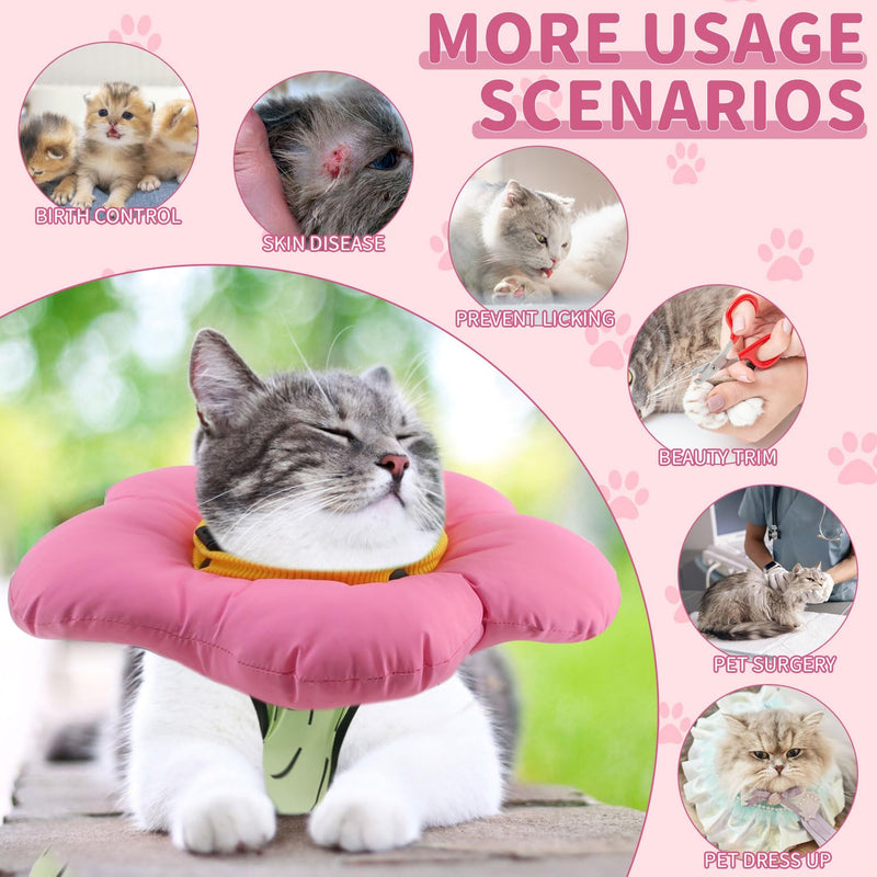 EMUST 2PCS Cat Recovery Suit and Cat Surgery Suit, Cute Cats Surgical Suit for Abdominal Wounds or Skin Diseases, Adjustable Flower Neck Cats Cone Collar Soft for 4-8lb(Green, M) Medium Green
