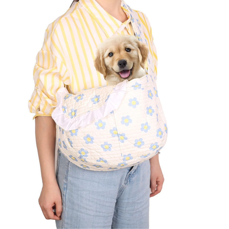Floral Print Pet Carrier Bag for Small Dogs and Cats, Hands-Free Design Pet Bags(Blue Floral, Small) Blue floral - PawsPlanet Australia