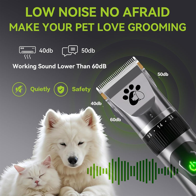 Dog Clippers Cordless, Professional Cat Trimmer, 2-Speed Low Noise Dog Grooming Kit, Pet Trimmer for Small Large Thick Hair Dogs - PawsPlanet Australia