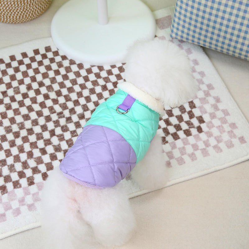 Cats and Small Dogs Warm Jacket Sweater, Thick Soft Sleeveless Coat with Buckle for Cats, Winter Vest with Fleece Inside for Cats and Small Dogs (Purple&Green, S (4-6lbs)) Purple&Green S (4-6lbs) - PawsPlanet Australia