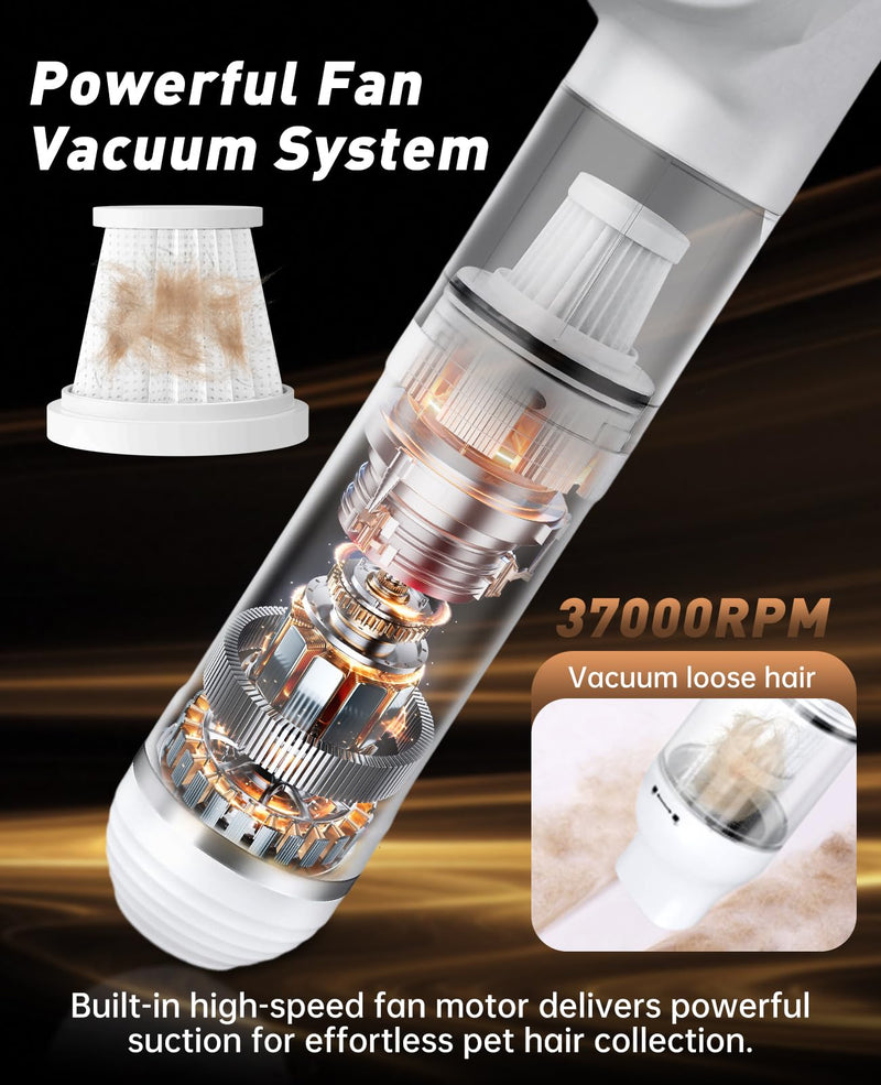 2026 New Cordless Dog Vacuum Groomer Kit,Cordless Rechargeable Dog Hoover for Hair,Handheld mini Pet Vacuum Cleaner,4200Pa Pet Grooming Hoover with Comb Hair (White) White