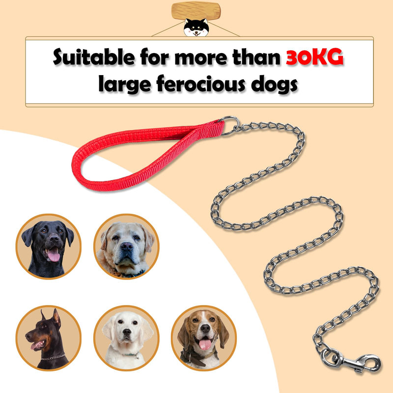 Chain Dog Leash with Padded Handle, Durable Chew Proof for Medium and Large Dogs (4 ft x 3.0 mm) 4FT*3.0mm(medium dogs) Red - PawsPlanet Australia
