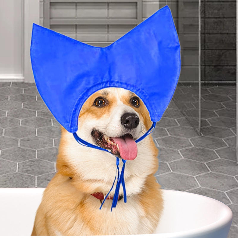 Waterproof, versatile cat bathing hood, adjustable ear protectors, reusable grooming hood, eye protection accessory, blue