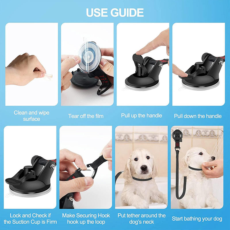 Dog Bathing Tether, Adjustable Collar Dog Tub with Suction Cup, Restraint Leash for Dog Cat Shower and Grooming, Rubber Material, Portable and Compact - PawsPlanet Australia