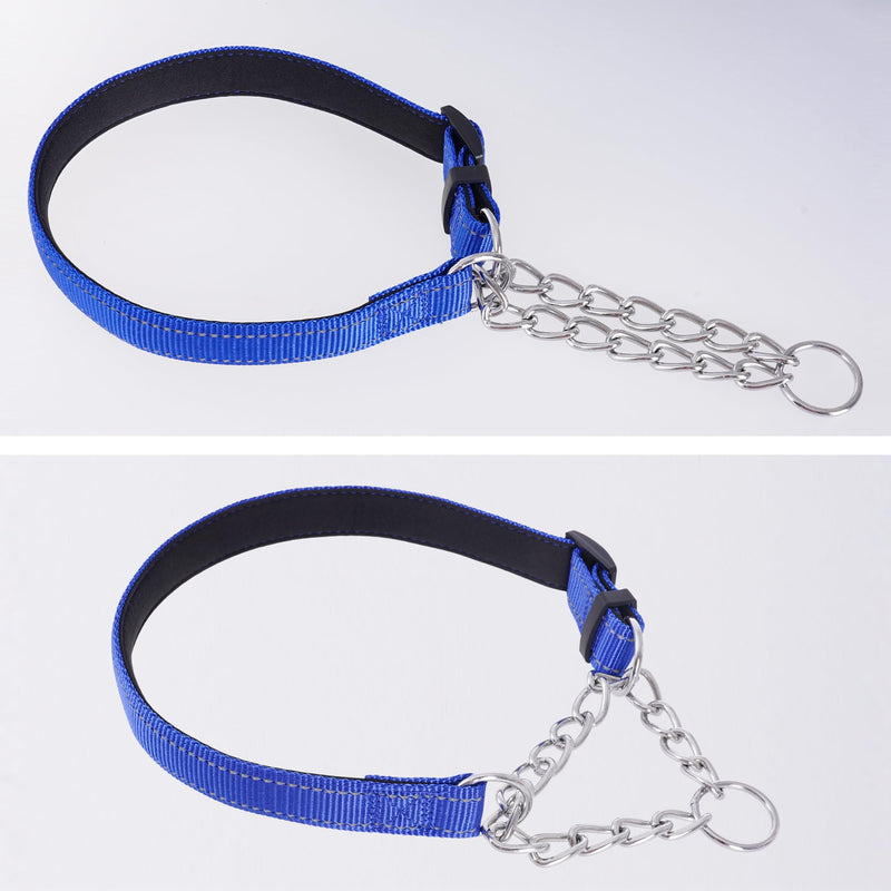 1 PC Pet Martingale Dog Collar with Stainless Steel Chain No Slip Dog Collar Reflective Nylon Adjustable Collar for Puppy Medium Large Dogs (Blue, M)