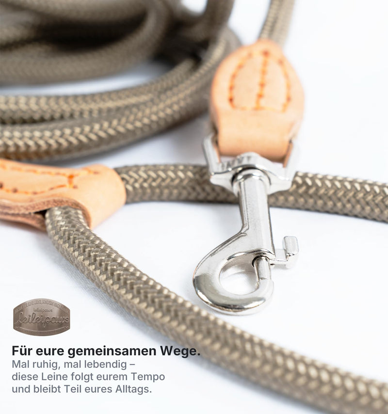 Dog Lead 2 m & 3 m - Robust Round Rope Rope for Small, Medium & Large Dogs, Reflective & Lightweight - Nylon Lead with Safety Carabiner & Leather Handles (2 m x 0.8 cm, Light Blue) lightblue 2m x 0.8cm