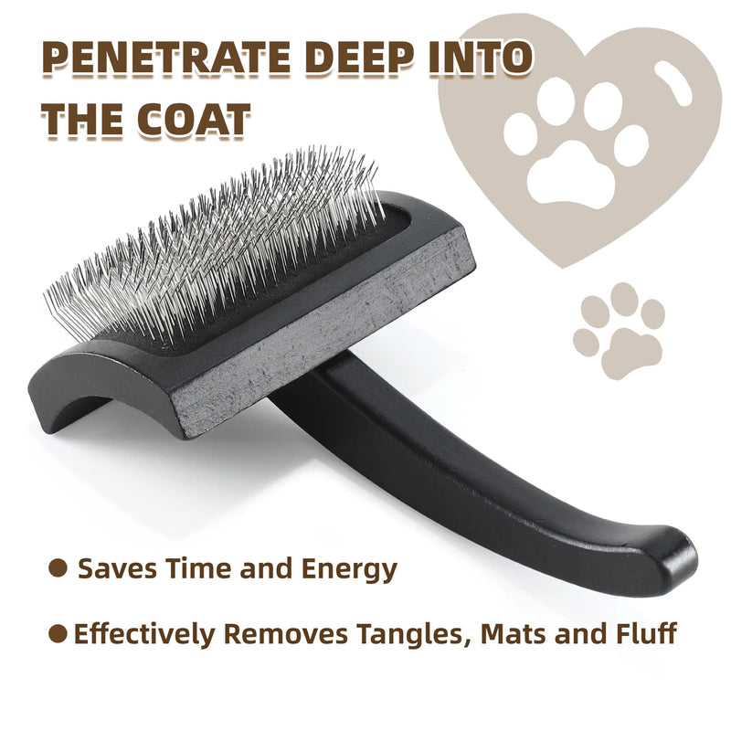 Wooden Dog Slicker Brush Cat Grooming Brush with Extra Long Pin for Long Haired Dogs Poodles Goldendoodles and Labradoodles Black L - PawsPlanet Australia