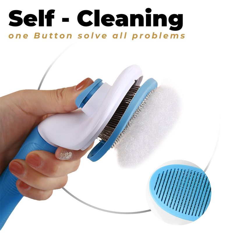 Dog & Cat Brush, Soft Self Cleaning Slicker Brush, Skin-Friendly Upgraded Dog Brush for Shedding, Massaging, and Grooming – Perfect for Long & Short Coats (Blue) Blue - PawsPlanet Australia