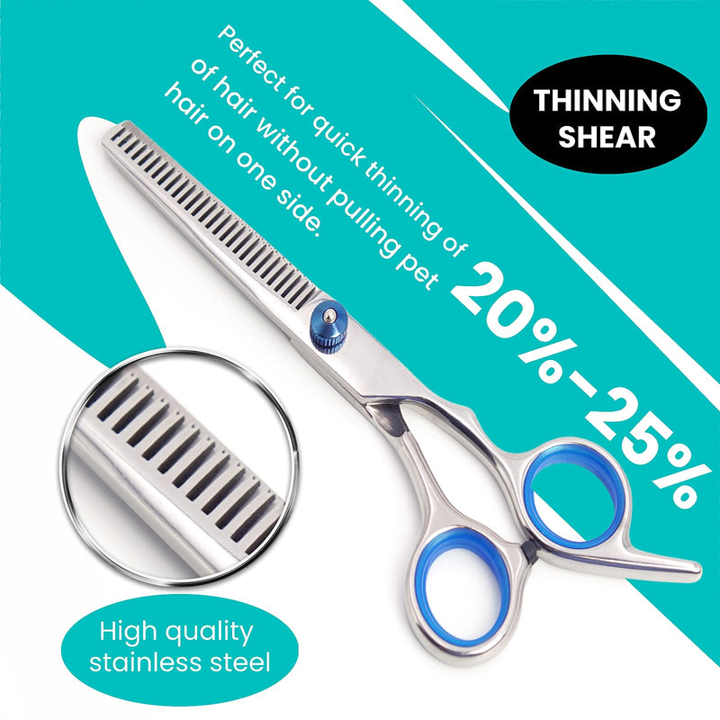 7 in 1 Dog Grooming Scissors Set with Safety Round Head, Sharp and Durable, with Two Stainless Steel Combs, Pet Grooming Scissors for Cats and Dogs - PawsPlanet Australia