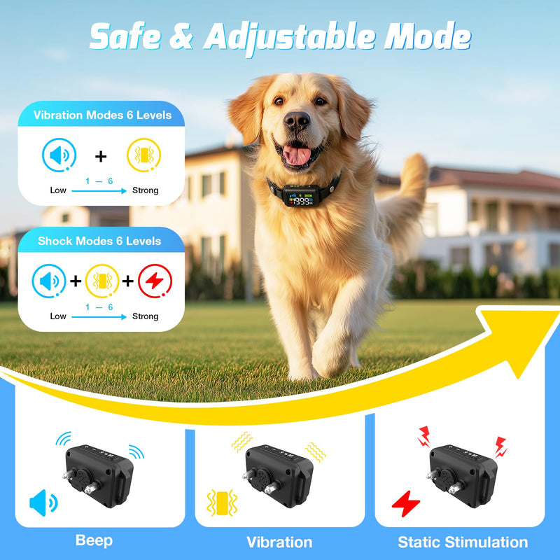 GPS Wireless Dog Fence System, Electric Fence for Dogs, Adjustable Range 99-5997ft, IPX7 Waterproof, Wireless Fence for Dogs, Pet Containment System for Outdoor Use Black