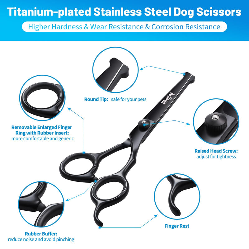 Dog Grooming Kit, 5-in-1 Titanium-plated Stainless Steel Dog Grooming Scissors, Dog Scissors for Grooming with Safety Round Tip, Grooming Scissors for Dogs & Cats, Sharp & Durable Cat Grooming Kit Black-5set - PawsPlanet Australia