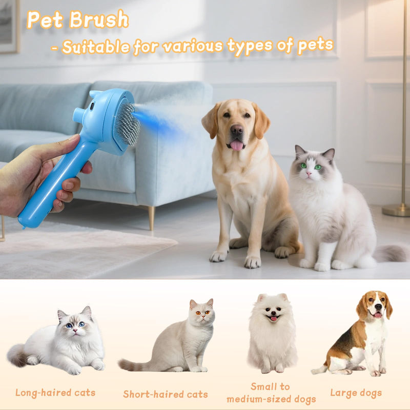 5-in-1 Pet Steam Brush for Cats & Dogs – Grooming, Shedding, Massage & One-Touch Clean for Short & Long Hair Pets – Electric Cat Brush with Comb & Steam (Blue) bule - PawsPlanet Australia