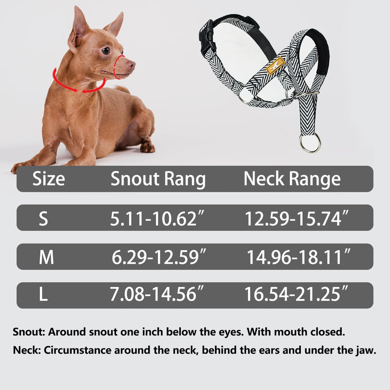 Gentle Dog Head Collar with Soft Nylon, No-Pull Padded Head Halter with Stripes, Adjustable Nose Leash for Safe Easy Walking Control(M,Black) M Black - PawsPlanet Australia