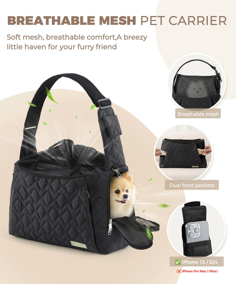 Dog Carrier Sling for Small Dogs, Front Cat Sling & Cats Up to 15 lbs, Dog Purse with Adjustable Strap Front Zipper Pocket, Double Safety Feature, Hands Free for Travel Black - PawsPlanet Australia