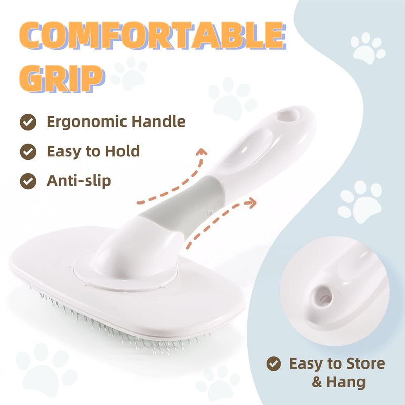 360°Rotating Dog and Cat Brush with Coated Tips and Soft Pins in 2 Length Gentle Slicker Brush for Small Dogs Puppies Yorkies Poodles Removes Loose Fur - PawsPlanet Australia