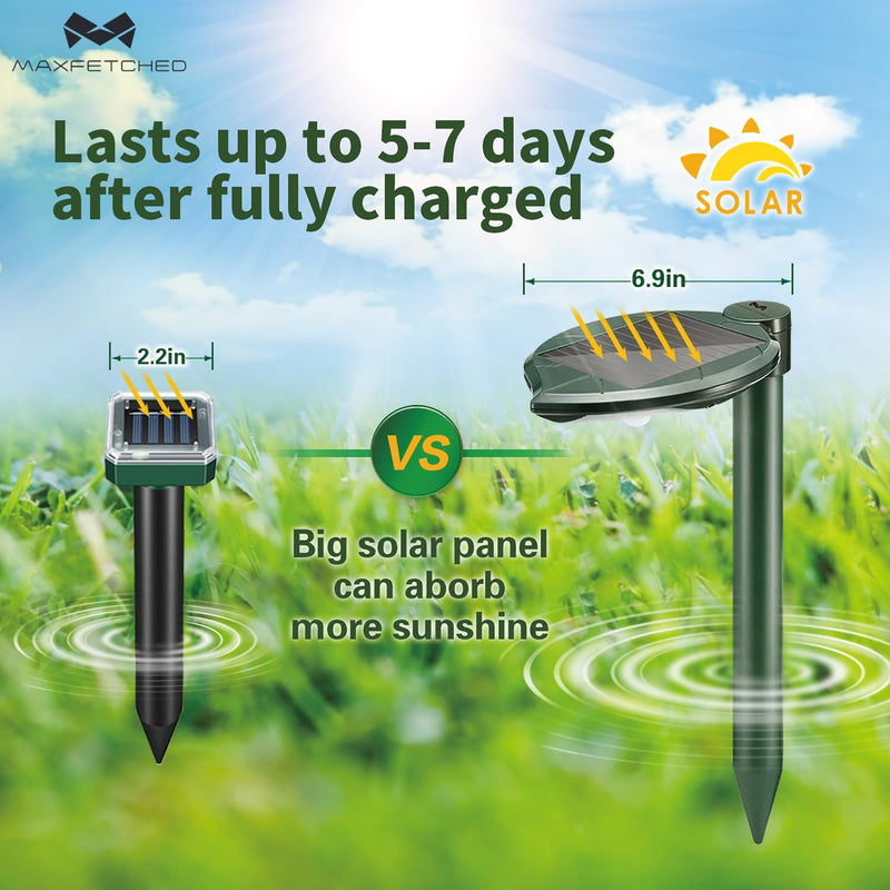 Solar Snake Repellent Ultrasonic Outdoor with LED Light, Sonic Mole Repeller Solar-Powered, Snake Mole Vole Gopher Away for Lawn Yard 2PK 2