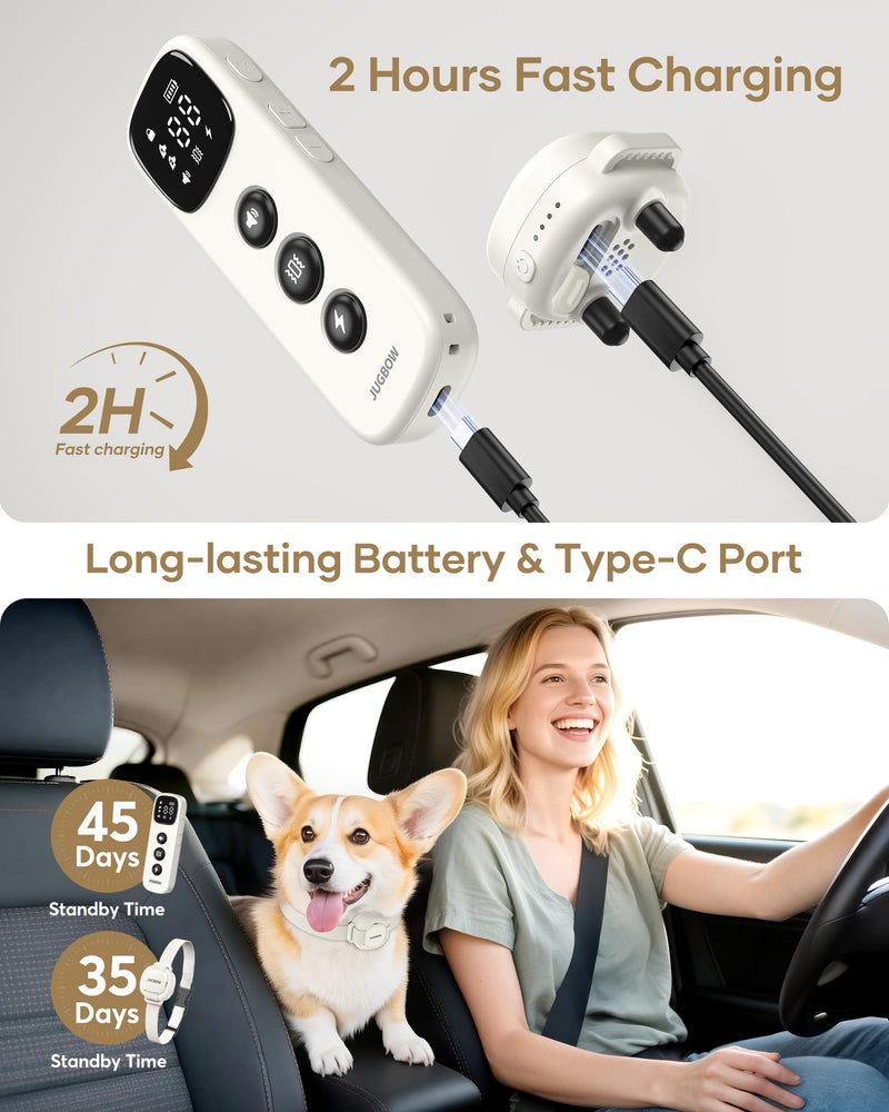 Jugbow Shock Collar for Small Dogs - 4200FT Dog Training Collar with Remote for 5-30lbs Mini Small Dogs, IPX8-Waterproof Rechargeable E-Collar with Beep (1-9), Vibration(1-3), Safe Shock(0-16) White