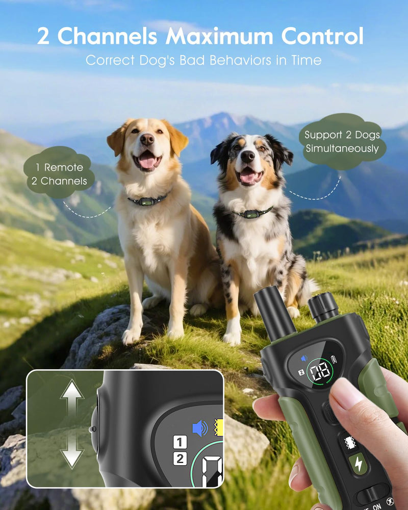 SLOPEHILL Dog Shock Collar,4200FT Dog Training Collar with Remote,IPX8 Waterproof E-Collar with Beep,Vibration,Shock,Flashing Light,No Shock Model,Electric Shock Collar for Dogs,Green 2PCS Green - PawsPlanet Australia