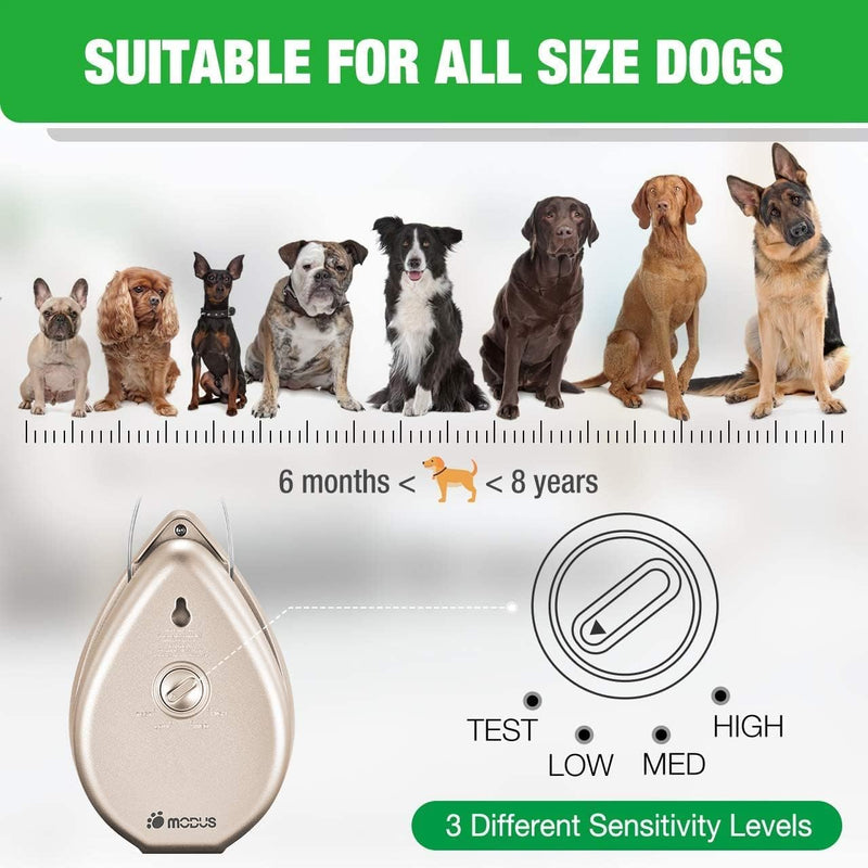 MODUS Anti Barking Device for Dogs, Ultrasonic Barking Deterrent with 3 Level Modes/Irregular Ultrasound Frequency/Automatically Bark Box Electronic Dog Whistle Neighbors Dog Silencer Up to 50ft Gold