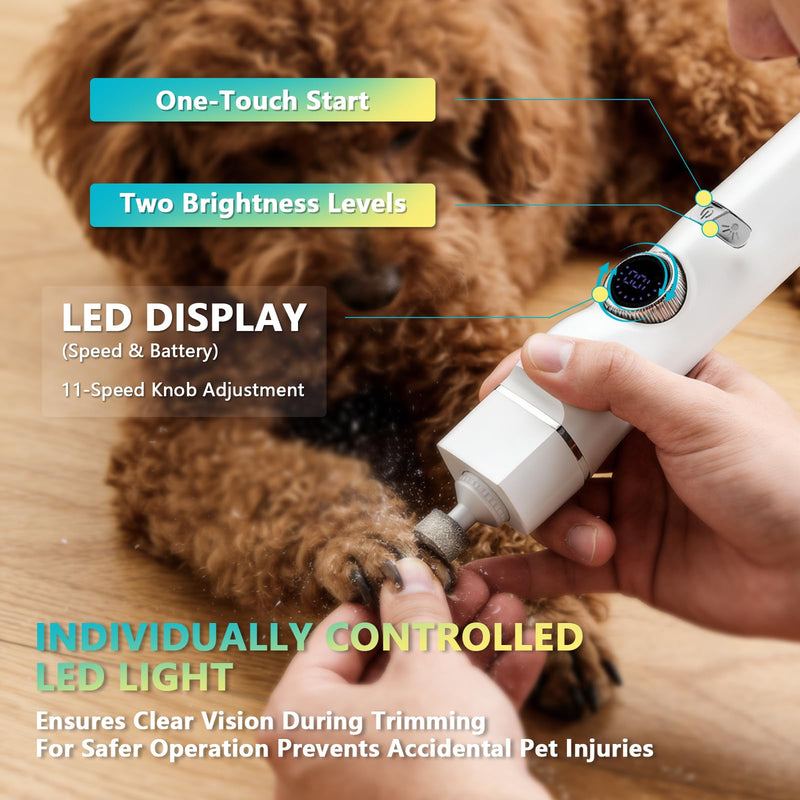 5-in-1 Dog Grooming Kit, Dog Paw Trimmer with LED Display and Light 11-Speed Rotary Knob Low Noise Stainless Steel Blade, Wireless Charging Pet Shaver Ideal Trimming Paw Eye Ear Facial Hair Pet Clipper