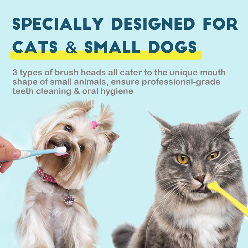 Cat Toothbrush Puppy Tooth Brushing Kit, Micro Head Small Dog Toothbrush, Round & Pointed Head Deep Teeth Cleaning Tooth Brushes for Small Pet Breed Doggie Kitten, Soft Bristles, 5 PCS For cats & small dogs(Blue-Yellow-Green) - PawsPlanet Australia
