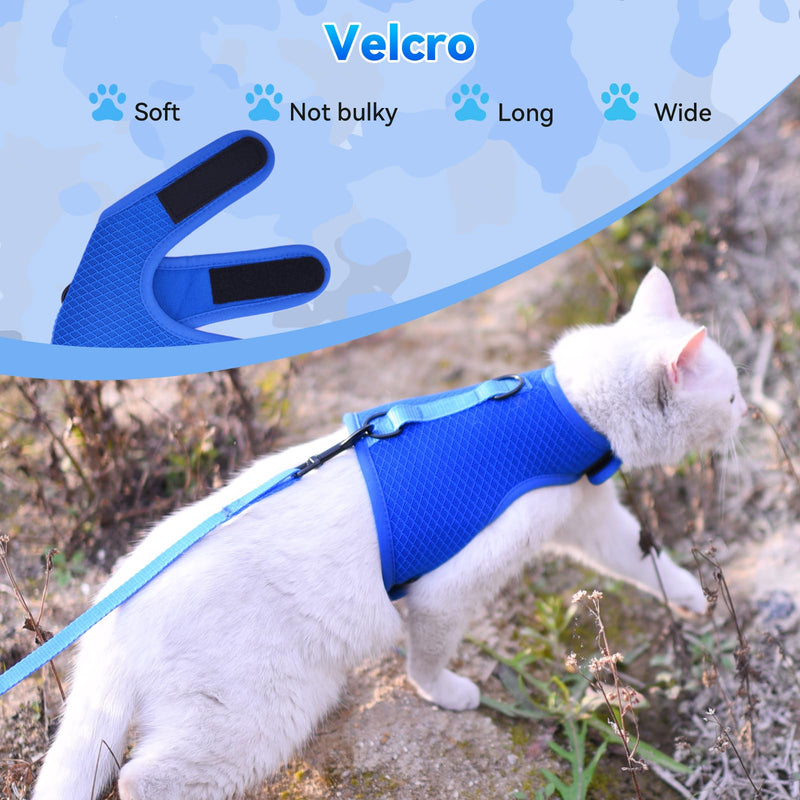 Cat Harness and Leash for Walking Escape Proof Breathable Mesh Fabric, Solid Blue, Medium, Adjustable Cat Walking Jackets, Padded Stylish Cat Vest M 5.5-9LBS Solid Blue Mesh - PawsPlanet Australia