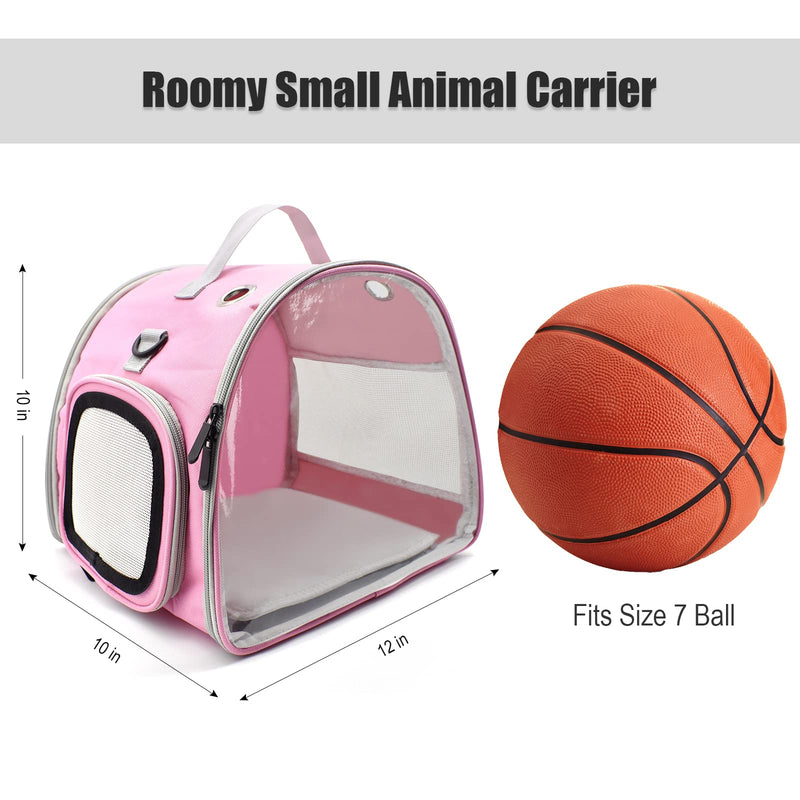 Small Animal Carrier Bag, Upgraded Portable Guinea Pig Carriers, Transparent Hamster Carrying Case, Reptile Rat Rabbit Bearded Dragon Hedgehog Carrier Bag for Travel, Hiking, Walking, Outdoor (Pink) Pink - PawsPlanet Australia