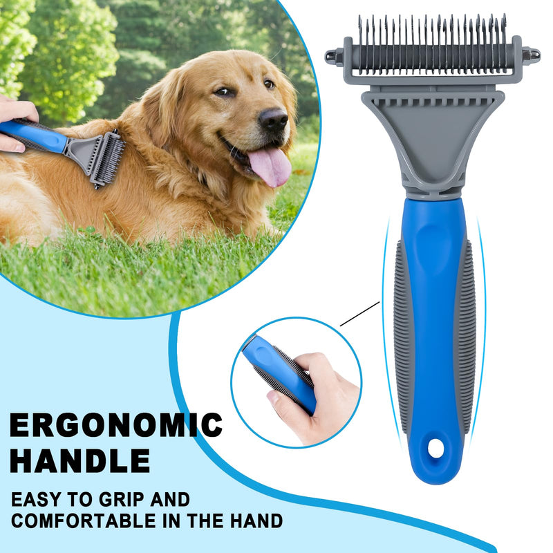 Pet Grooming Brush, Double Sided Undercoat Rake for Dogs & Cats, Professional Deshedding Brush and Dematting Tool, Safe and Effective Removing Knots, Mats, Tangles,and Flying Hair Light Blue - PawsPlanet Australia