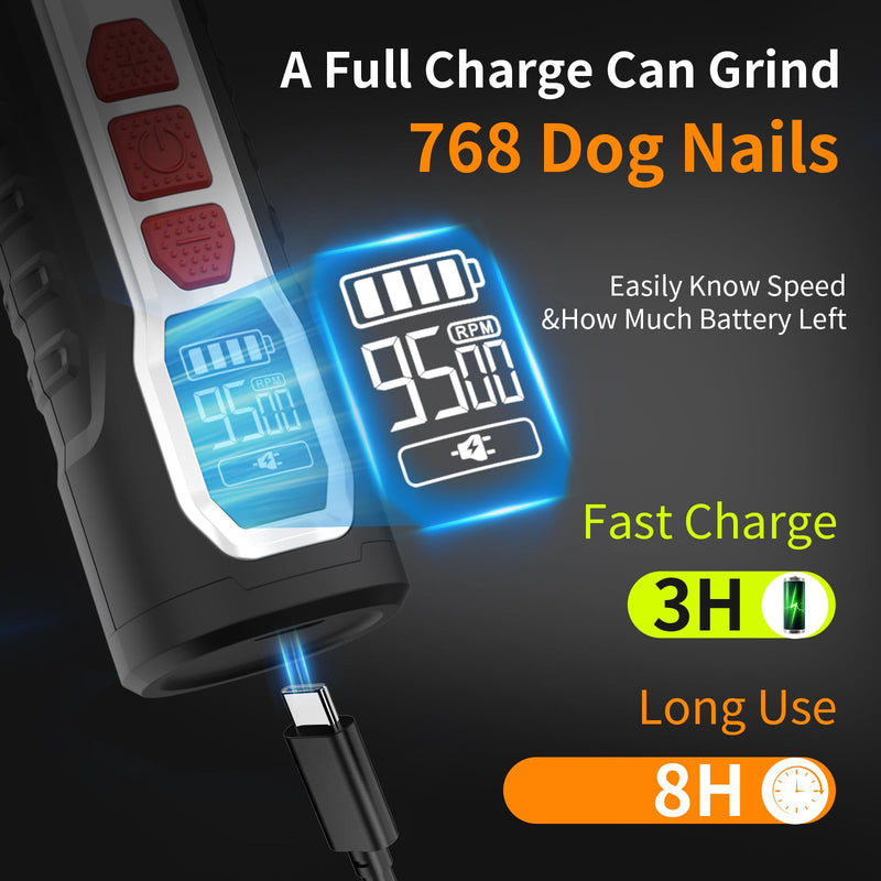 5-Speed Dog Nail Grinder，Super Quiet Rechargeable Electric Dog Nail Trimmer Painless Paws Grooming ，Duty Pet Nail Grinder for Dogs/Cats/Birds/Large Medium Small Animals - PawsPlanet Australia