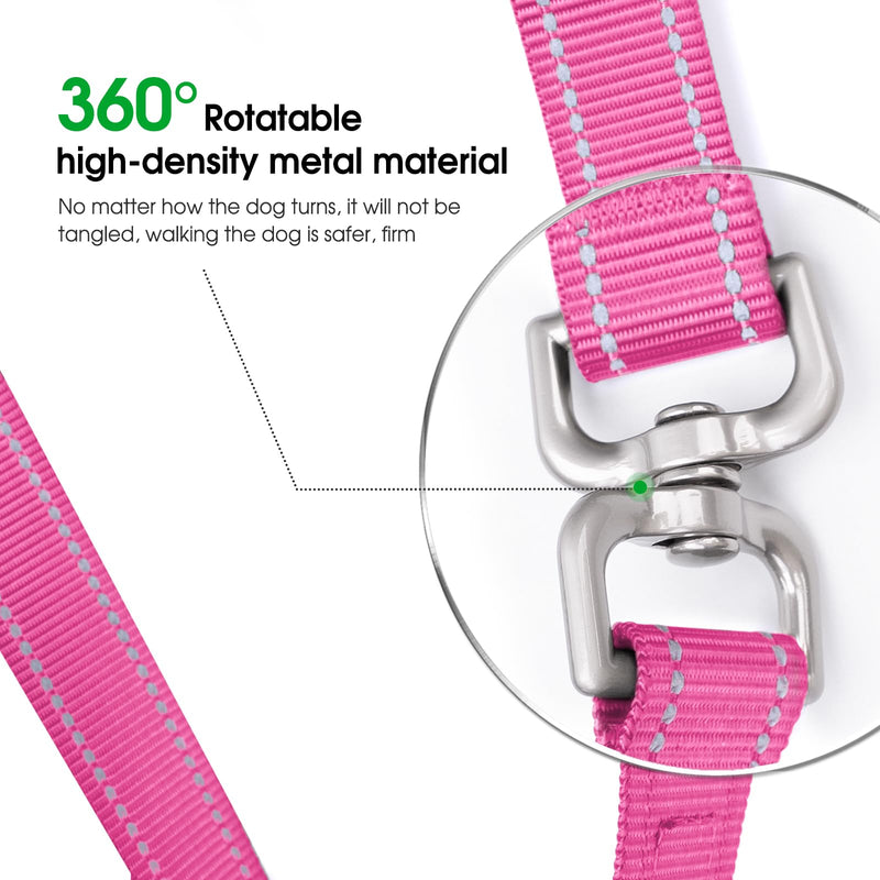 Hands-Free Dog Leash, Heavy Duty No-Pull Training Lead w/Anti-Tangle, Double Padded Traffic Handles Adjustable 5-5.6FT & Reflective Thread for Medium Large Dogs for Running/Walking Pink Pink (Included Traffic Handle) 5-5.6ft(Width 1") - PawsPlanet Australia