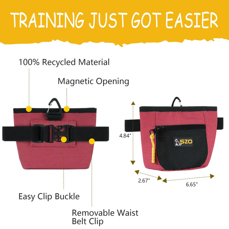 SZO Dog Treat Pouch with Pet Training Clicker, Dog Training Treat Pouch with Waist Belt Clip, Magnetic Closure, Hands-Free Training - Black&Red Red&Black - PawsPlanet Australia