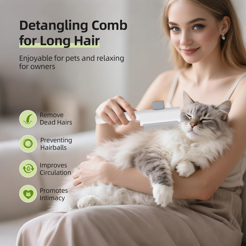 2 Pcs Self-Cleaning Flea Comb for Cats – Dual-Tooth and Gentle Cat Comb for Long and Short Hair – Ergonomic Zen Brush for Healthier Cats and Cleaner Homes (White) White - PawsPlanet Australia