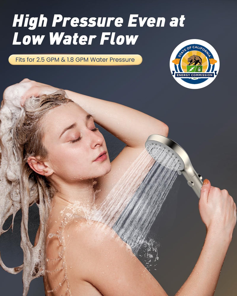FASDUNT Shower Head with Handheld, High Pressure Handheld Shower Head with 80" Extra Long Stainless Steel Hose & Adjustable Bracket, Showerhead with ON/OFF Switch for Pets Bath, Brushed Nickel 6 Spray-Settings - PawsPlanet Australia