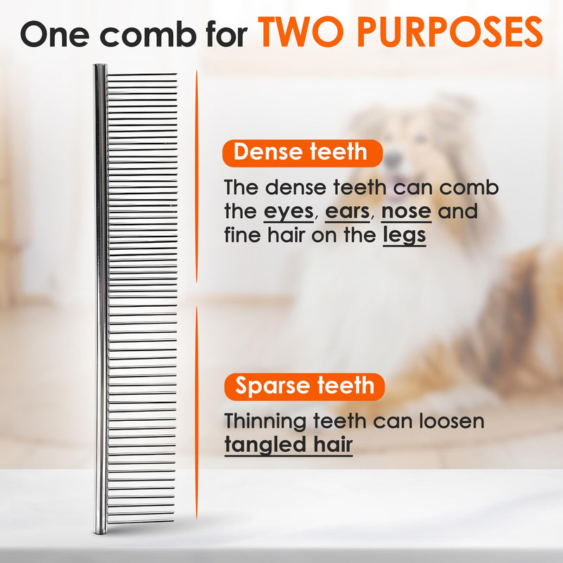 Dog Comb to Remove Tangles and Knots, Cat Comb with Stainless Steel Teeth and Non-Slip Handle, Dog combs for grooming matting for Long Haired Pets (Large & Small) Large & Small
