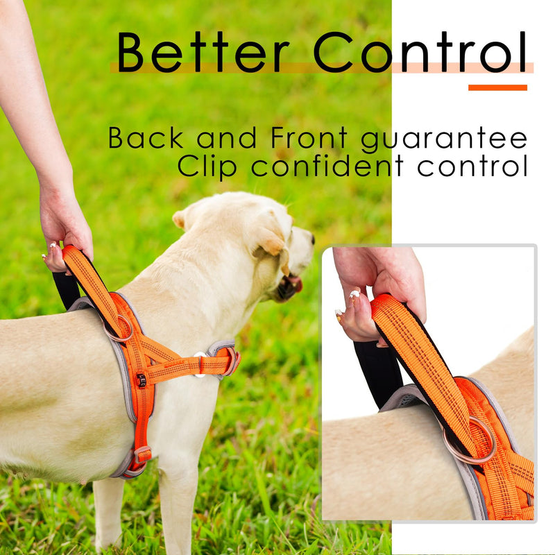 ADVENTUREMORE No Pull Dog Harness for Large Dogs, Sport Dog Halter Harness Reflective Breathable Dog Vest Escape Proof Dog Harness with Easy Control Front Clip Handle for Training Walking L Orange - PawsPlanet Australia
