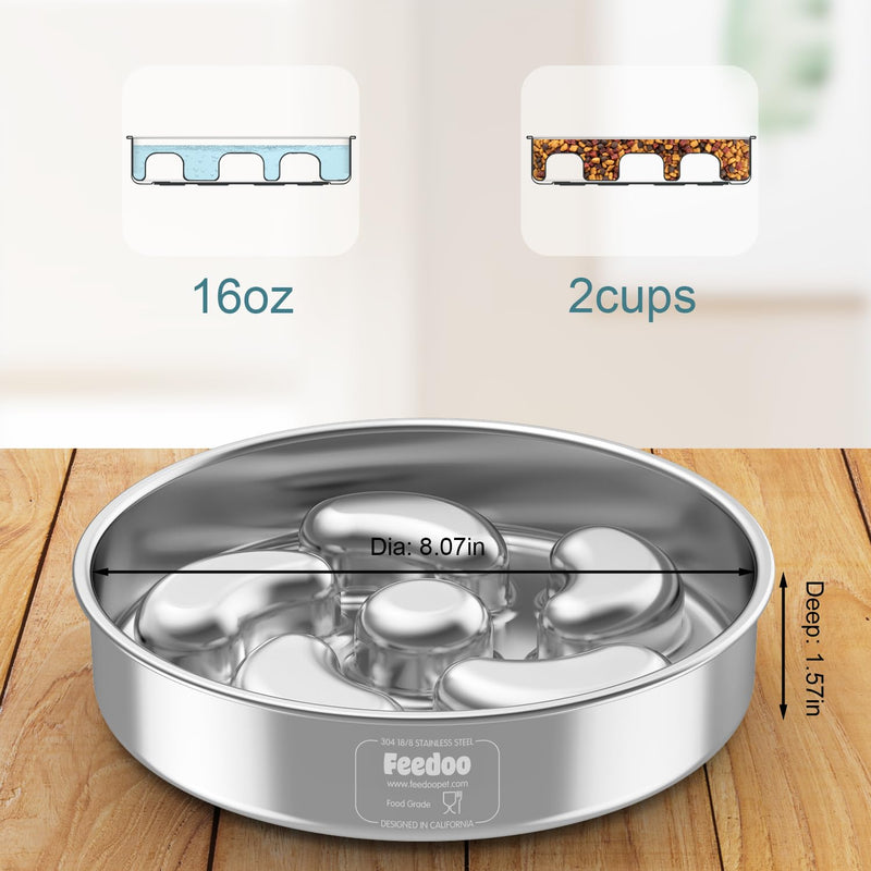 Slow Feeder Dog Bowl, Double-Layer Food-Grade Stainless Steel, Heavy Duty with Non-Slip Rubber Base, 2Cups Capacity for Small and Medium Dogs to Slow Down Eating - PawsPlanet Australia